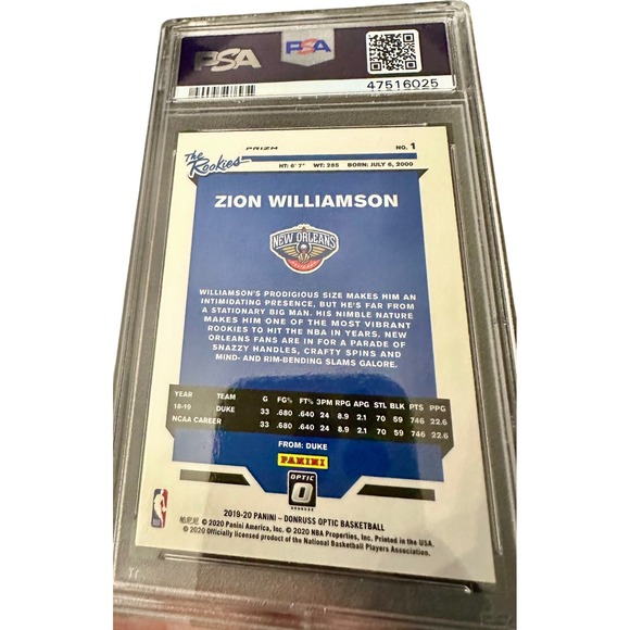 2019 Panini Donruss Optic Zion Williamson The Rookies Holo PSA 9 Mint Basketball - Picture 3 of 3